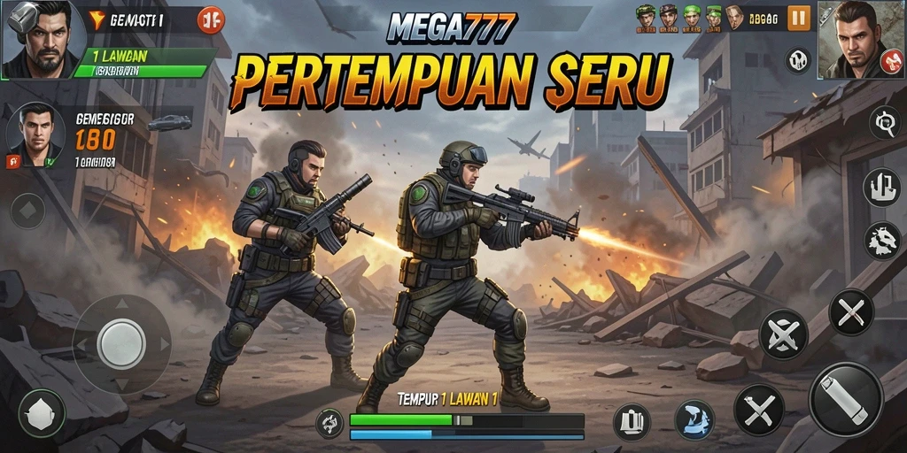 Antarmuka permainan MEGA777 dengan aksi tempur 1 lawan 1 yang mendebarkan.